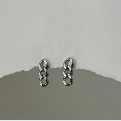 Silver Cuban Link Chain Stud Earrings