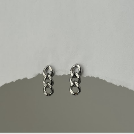 Silver Cuban Link Chain Stud Earrings