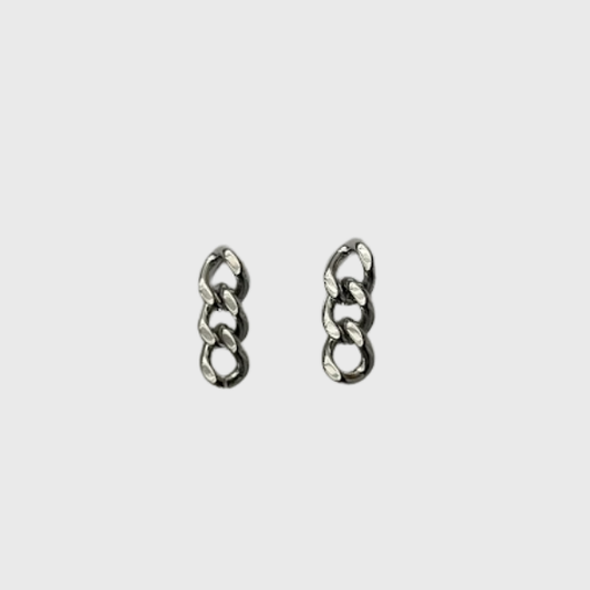 Silver Cuban Link Chain Stud Earrings