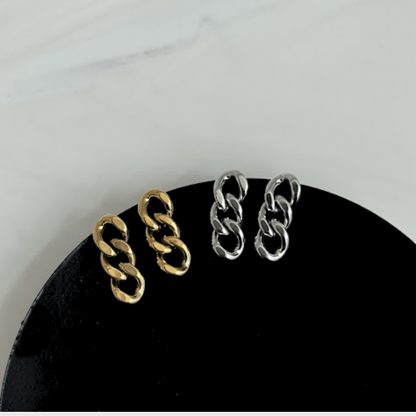 Silver Cuban Link Chain Stud Earrings