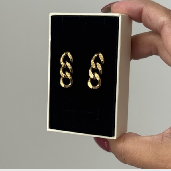 Gold Cuban Link Chain Stud Earrings
