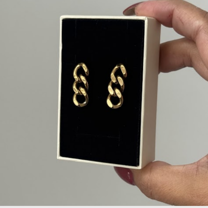 Gold Cuban Link Chain Stud Earrings