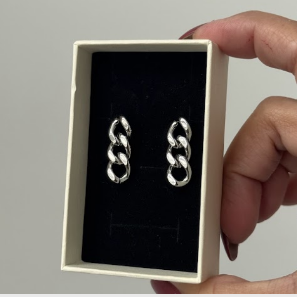 Silver Cuban Link Chain Stud Earrings