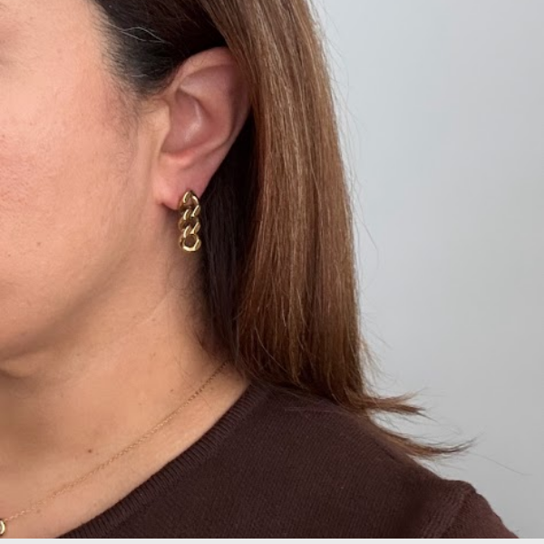 Silver Cuban Link Chain Stud Earrings