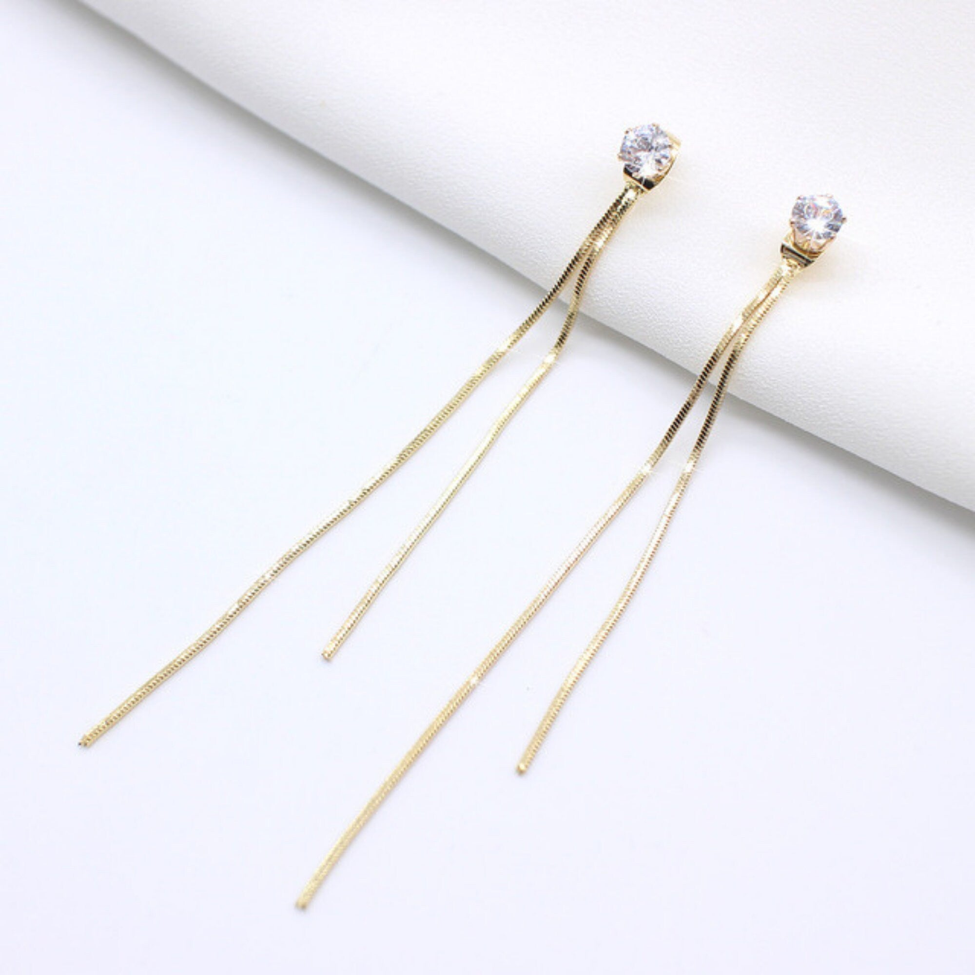 Dainty Stainless Steels Threader Dangle & Drop Earrings, Rhinestone Earrings, Christmas Gifts, Minimalist Long Earring