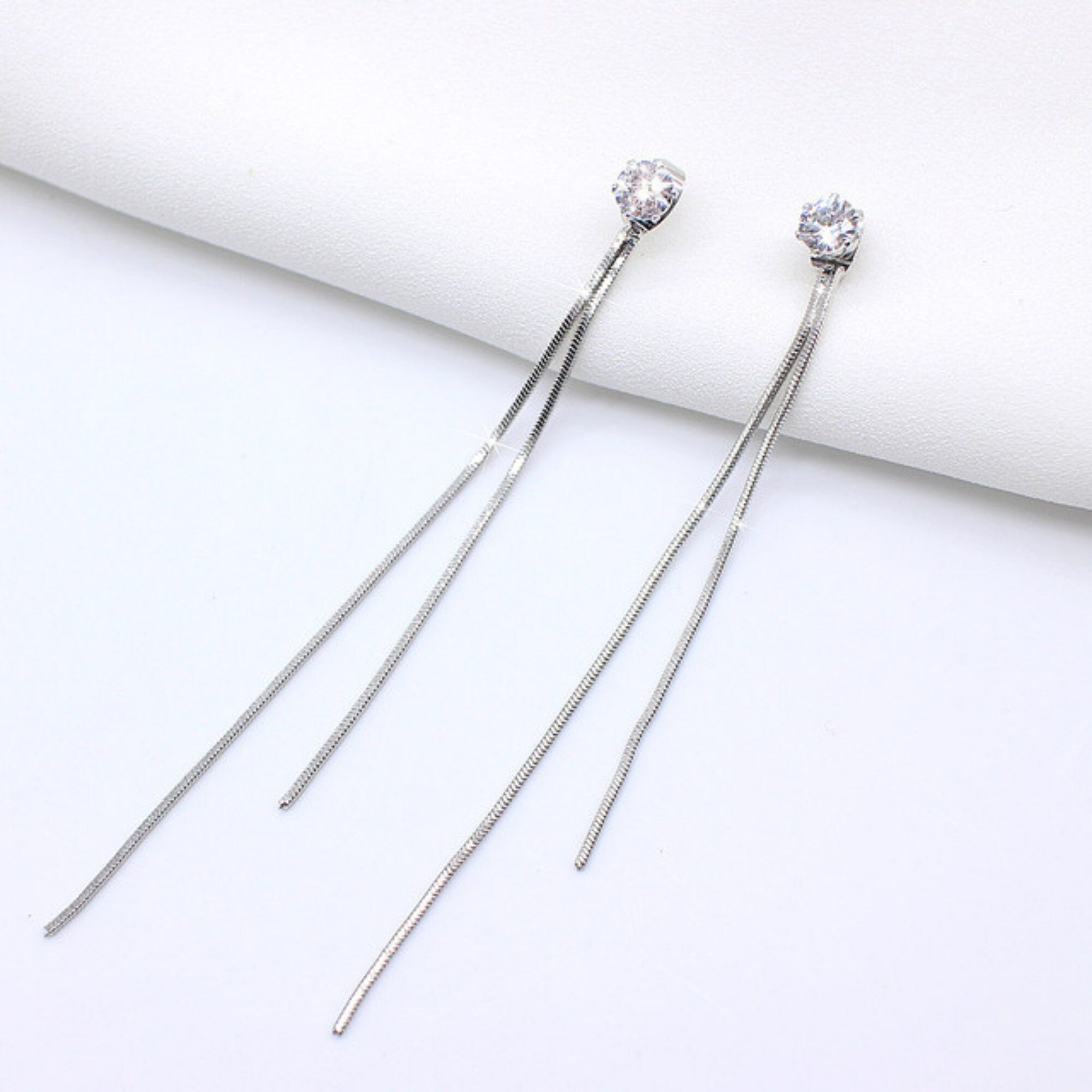 Dainty Stainless Steels Threader Dangle & Drop Earrings, Rhinestone Earrings, Christmas Gifts, Minimalist Long Earring