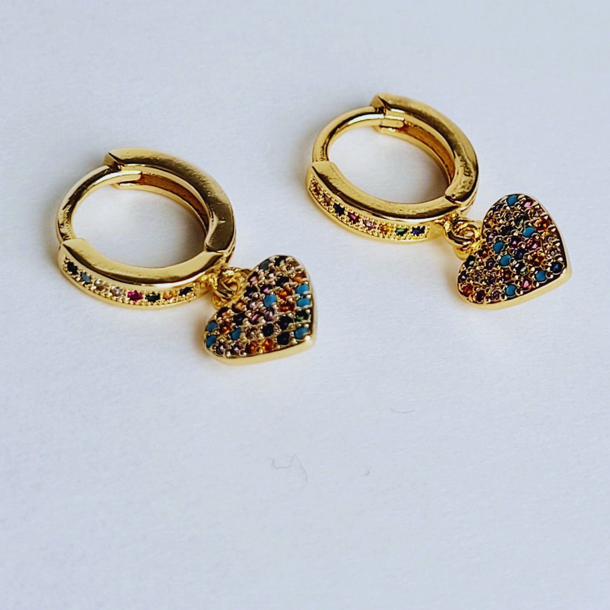 Mini Heart Shaped Multi Color Hoops, Simple and Dainty Heart Shaped Earrings