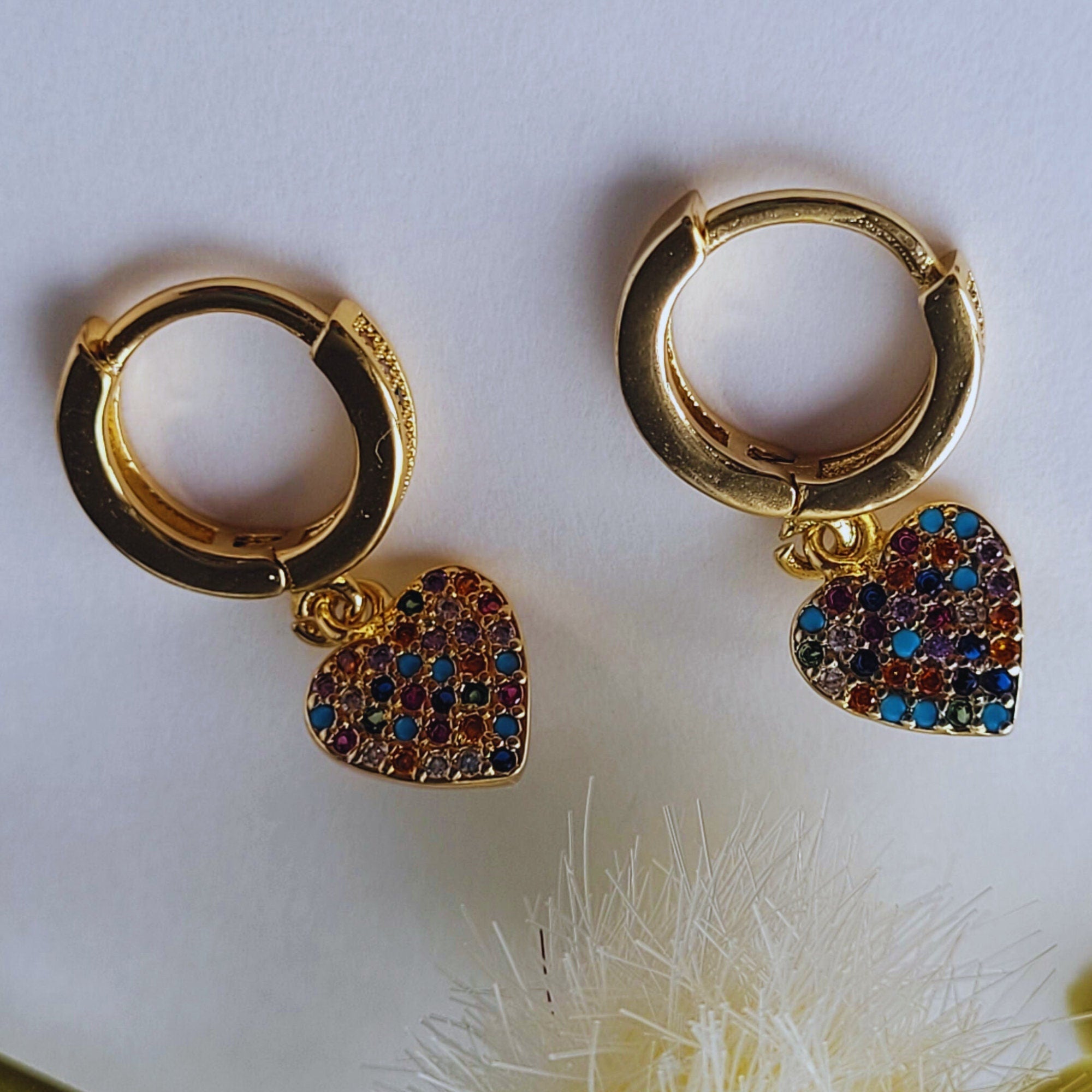 Mini Heart Shaped Multi Color Hoops, Simple and Dainty Heart Shaped Earrings