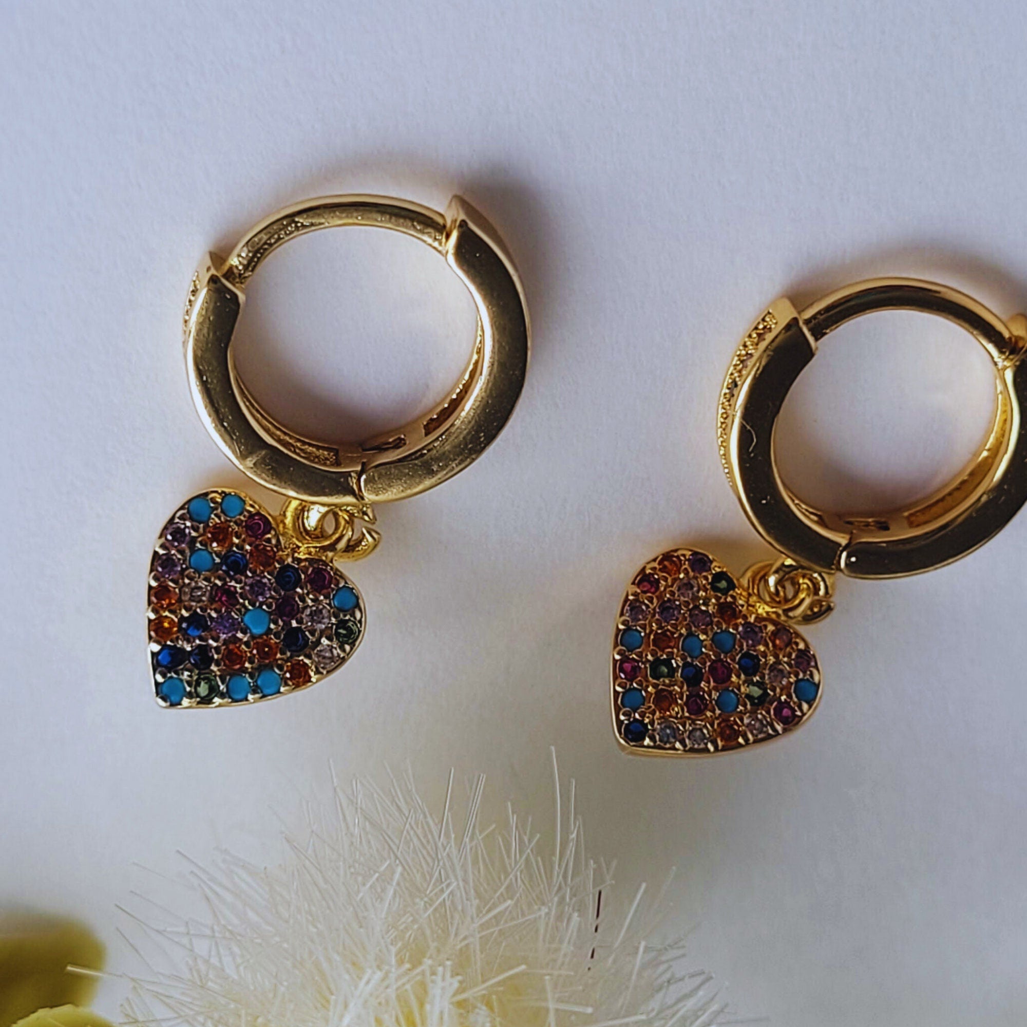 Mini Heart Shaped Multi Color Hoops, Simple and Dainty Heart Shaped Earrings