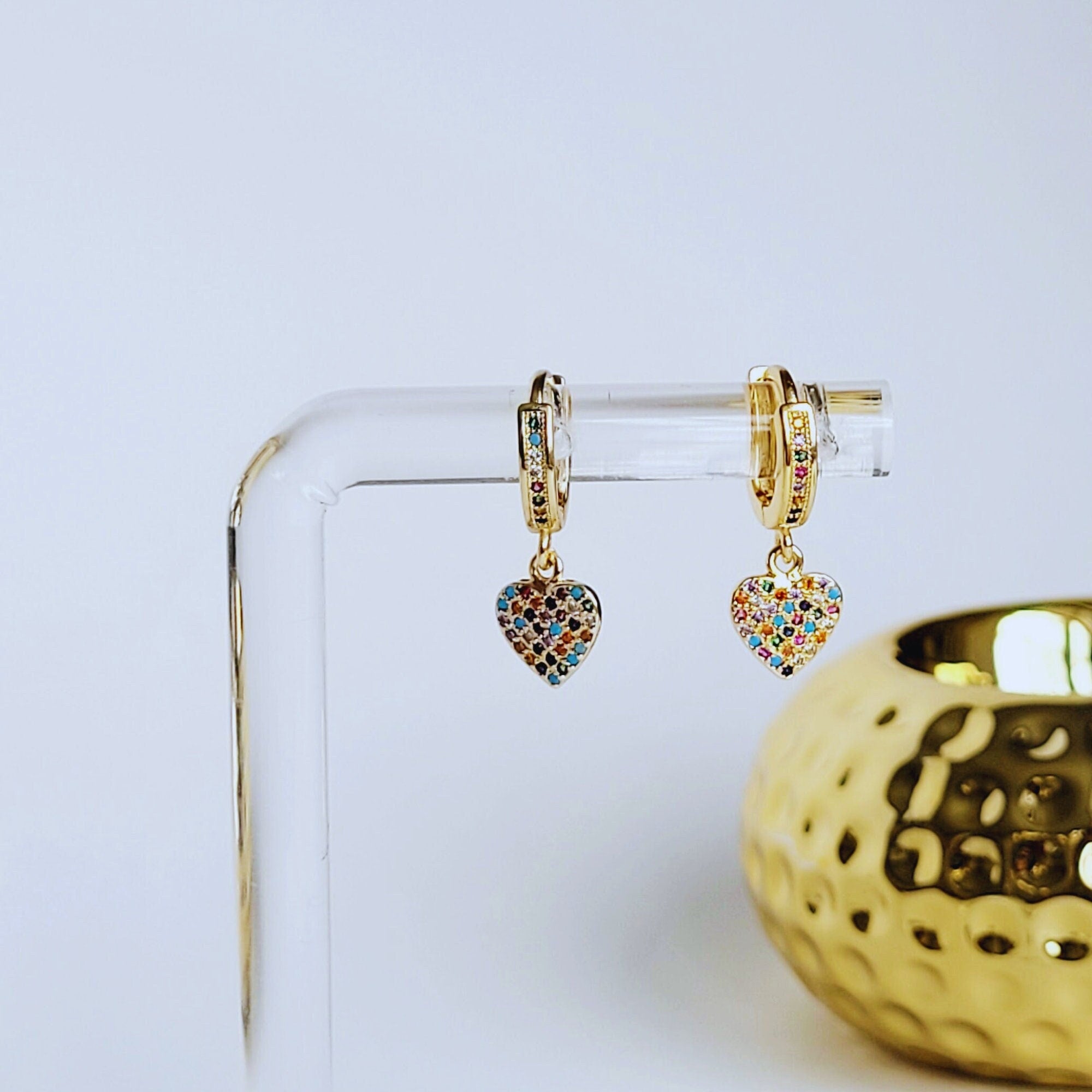 Heart Shaped Multi Color Huggies, Delicate and dainty Multi colors earrings